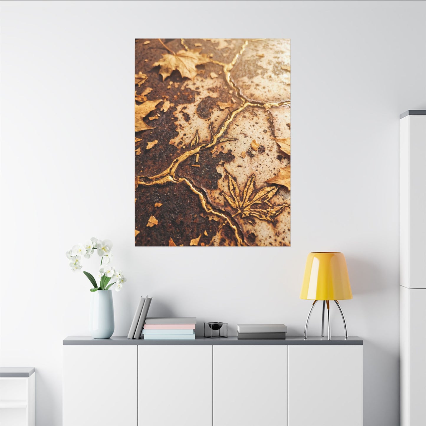 Kintsugi Rust Patina in Golden Hour | Gold Vein Canvas Art
