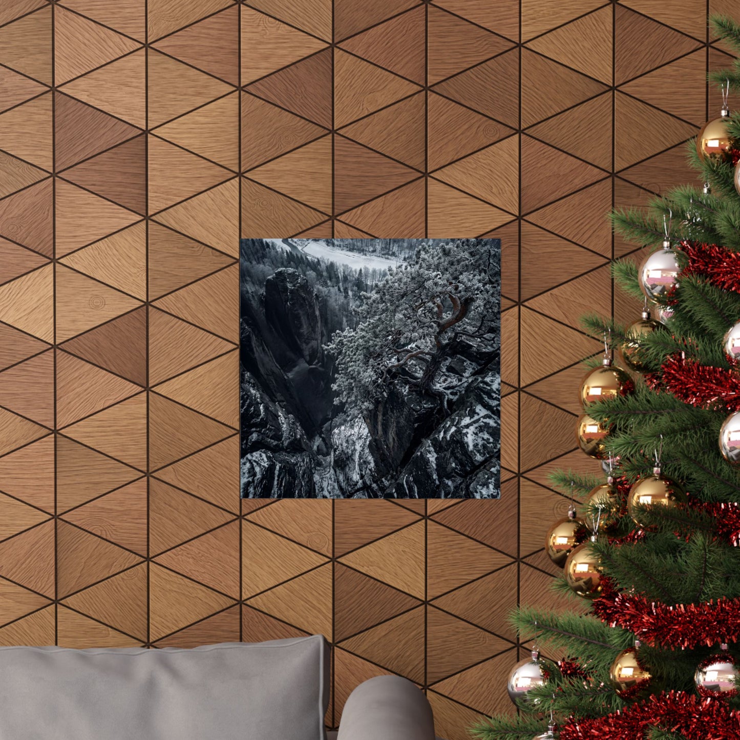 Pine Tree Wall Art Print | Winter Dark Japandi Dark Texture Art