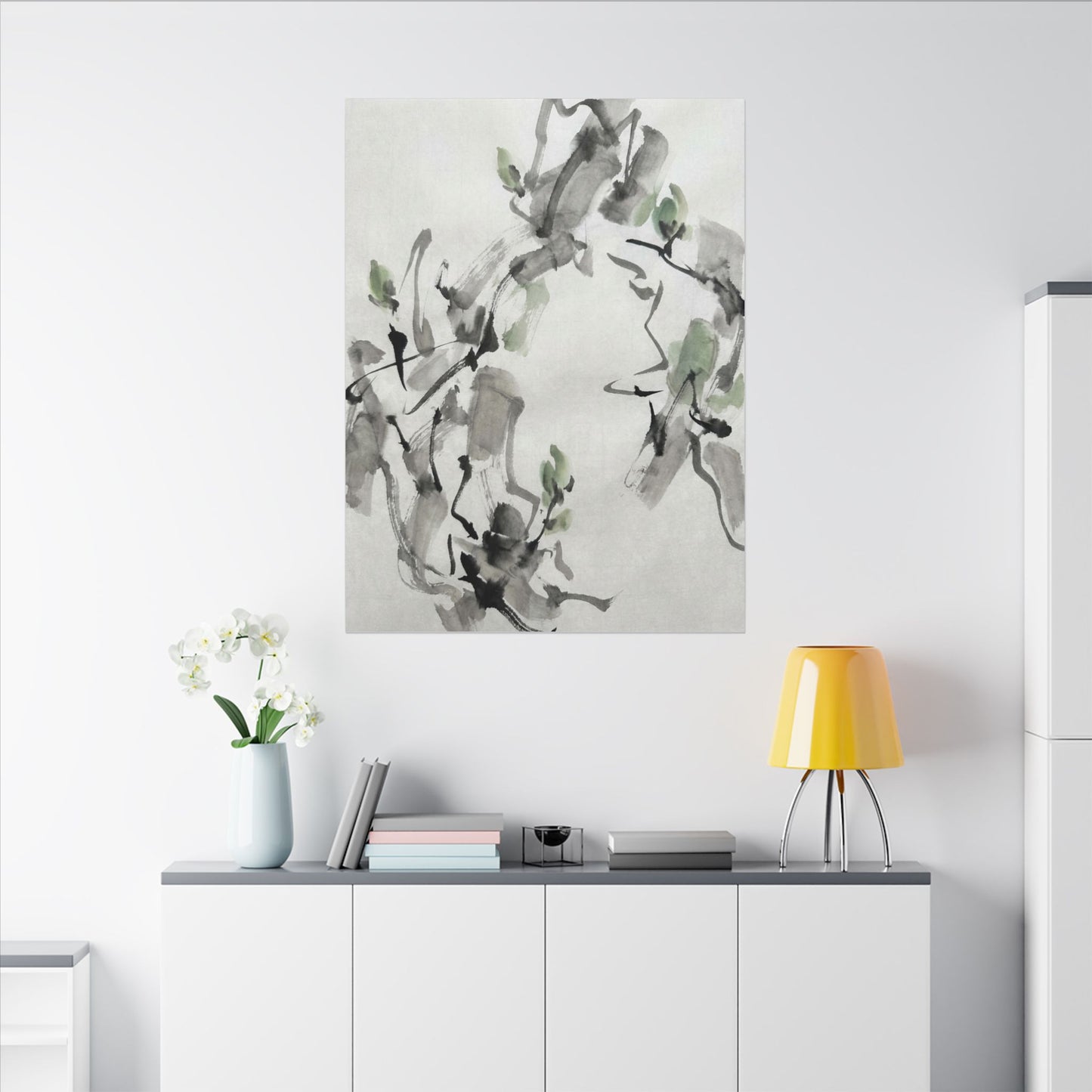 Zen Ink Brushstroke in Overcast | Sumi E Canvas Art