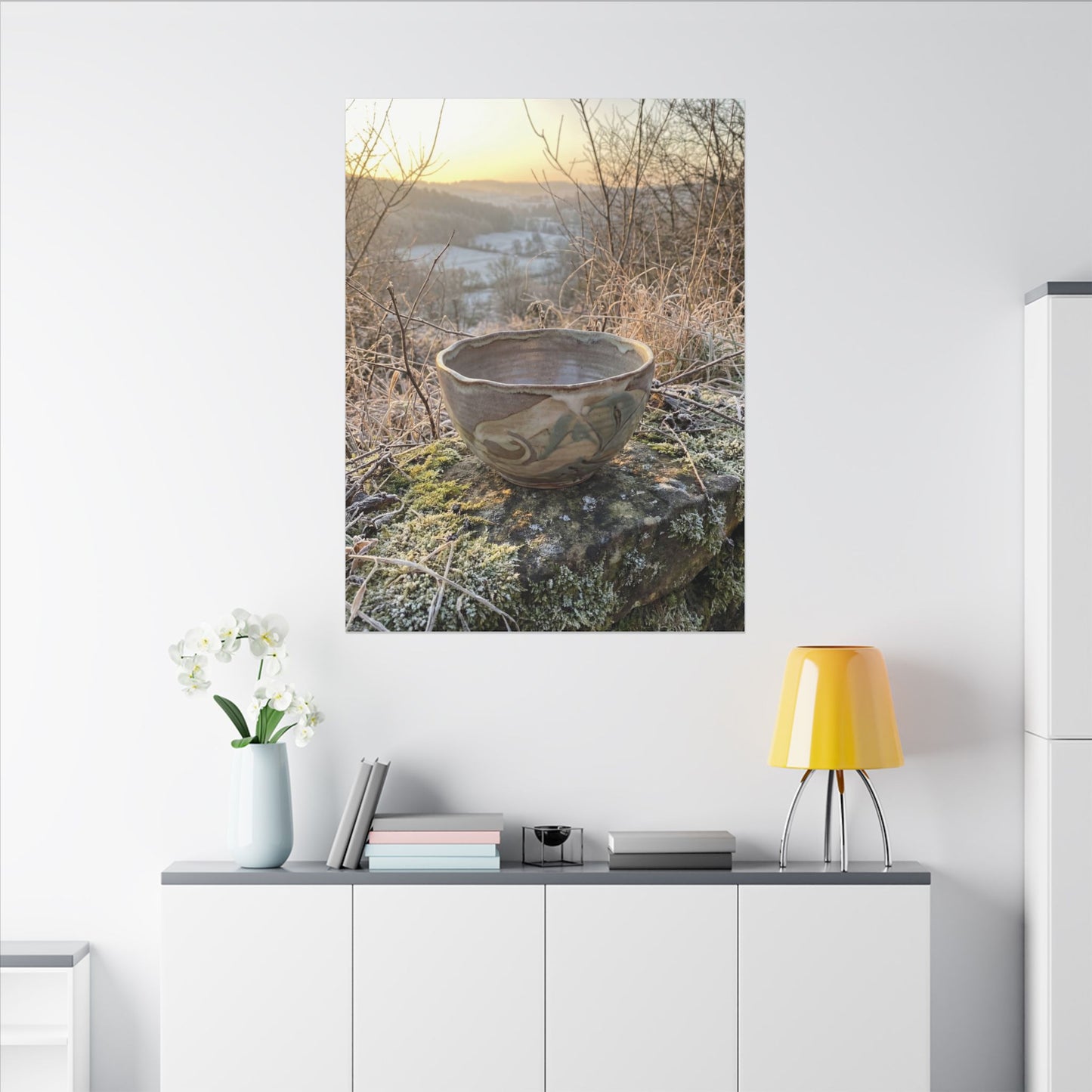 Golden Hour Ceramic Bowl Canvas Art - Japandi Shibui
