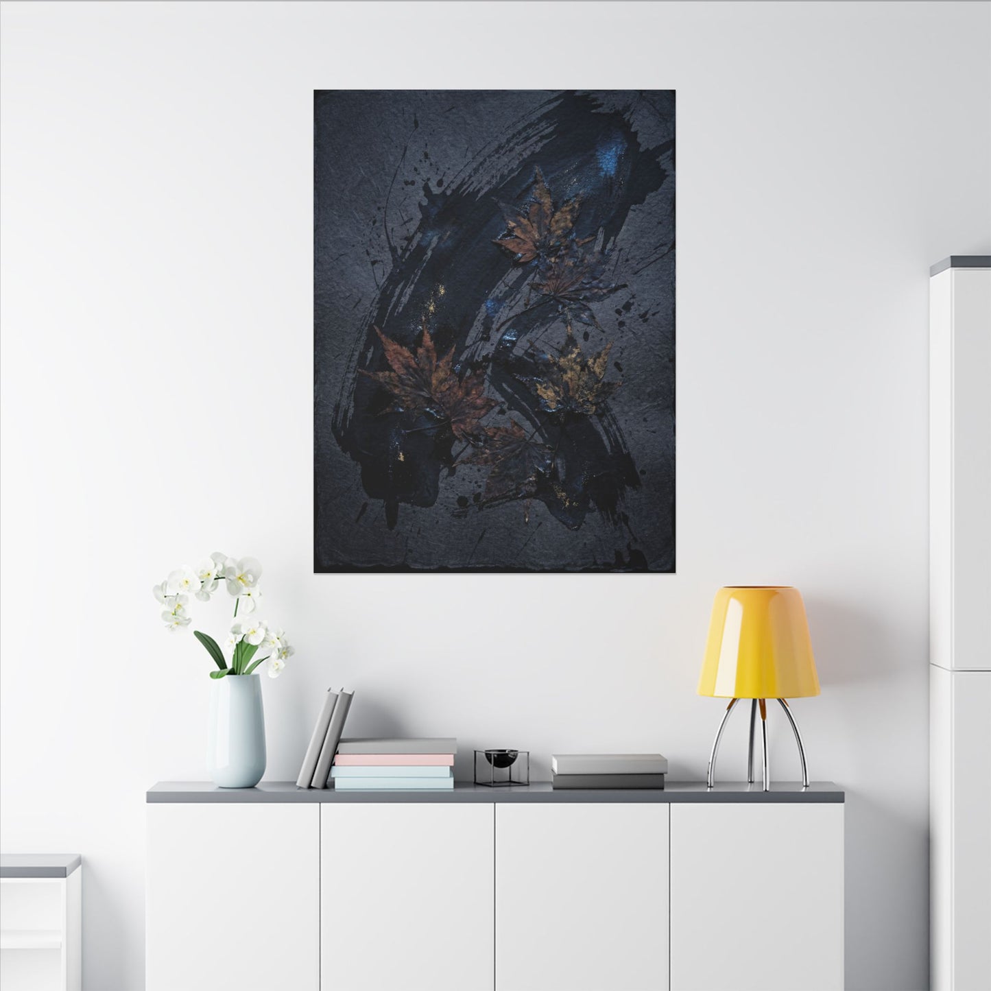 Sophisticated Ink Brushstroke Canvas Art - Dark Texture Dark Japandi