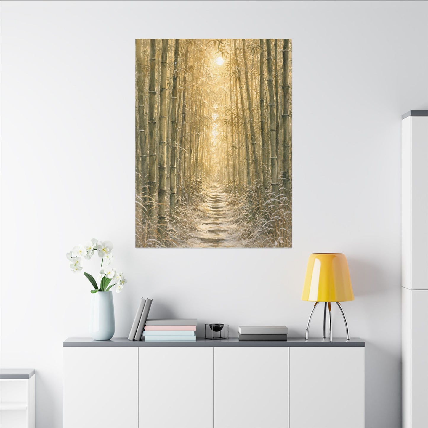 Bamboo Grove Winter Canvas Art | Japandi Elegant Design