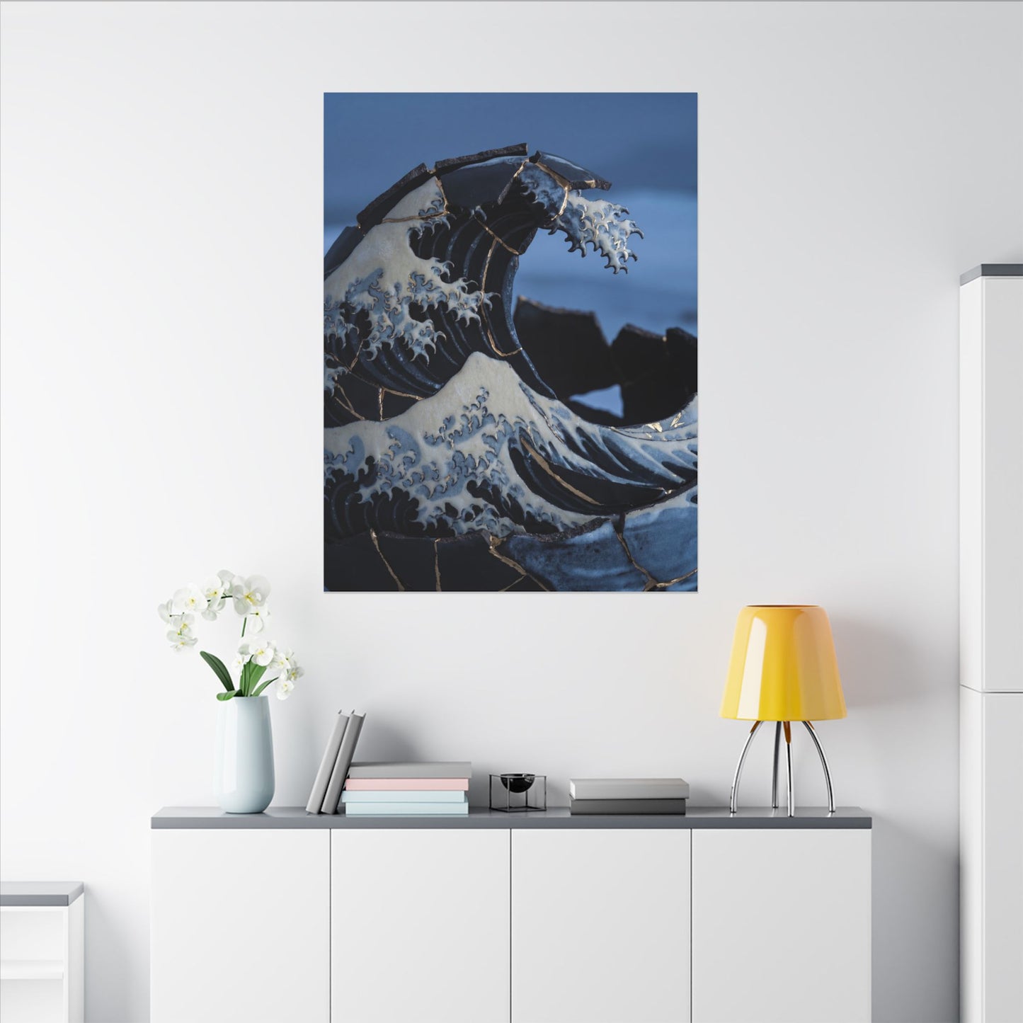 Ocean Wave Canvas Art | Winter Kintsugi Gold Repair Art