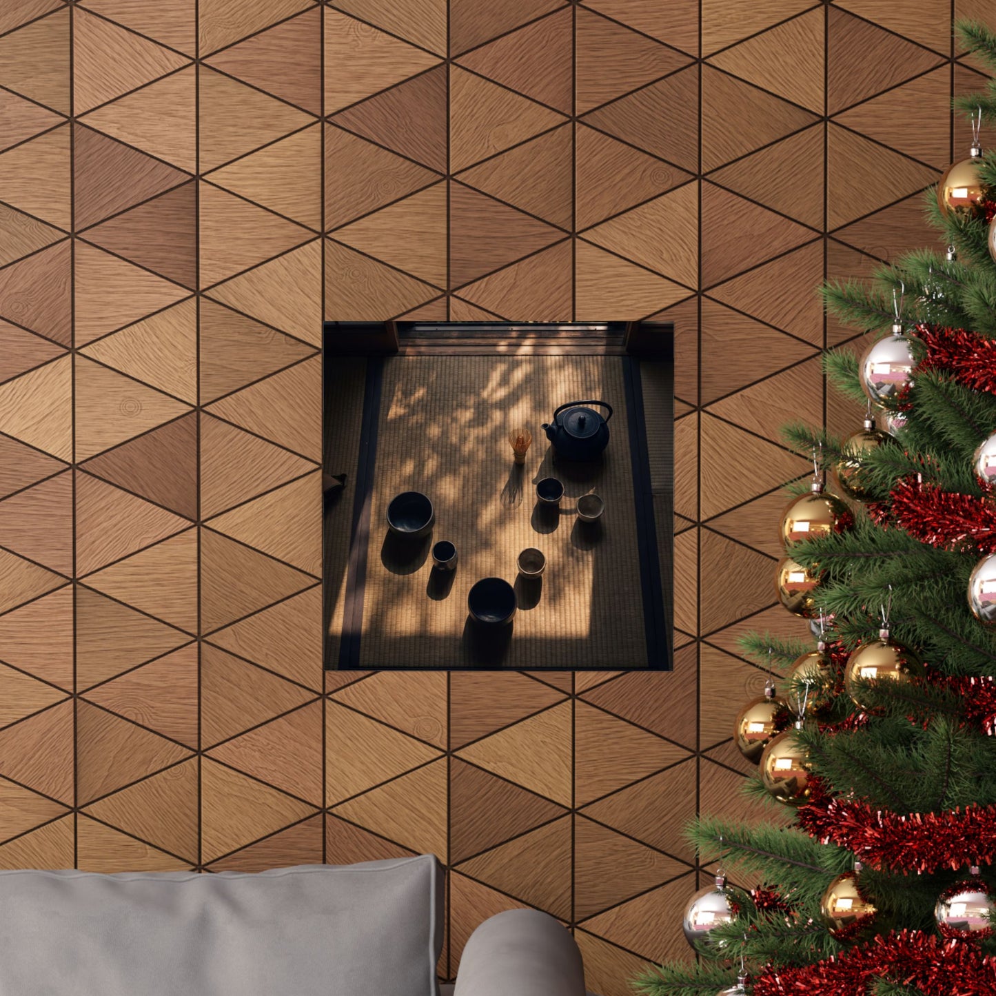Golden Hour Tea Ceremony Wall Art Print - Dark Japandi Shibui