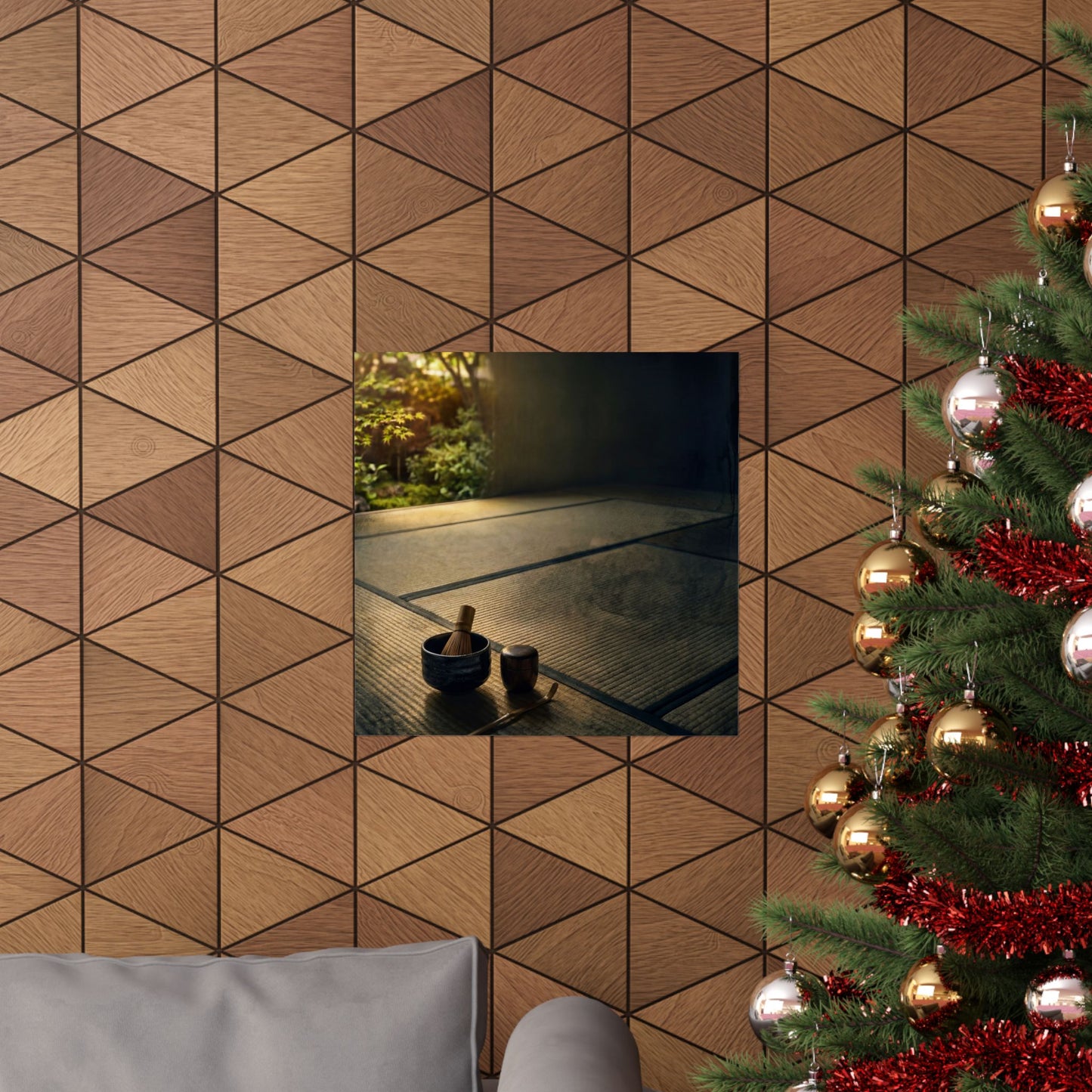 Dark Japandi Tea Ceremony in Golden Hour | Dark Texture Wall Art Print
