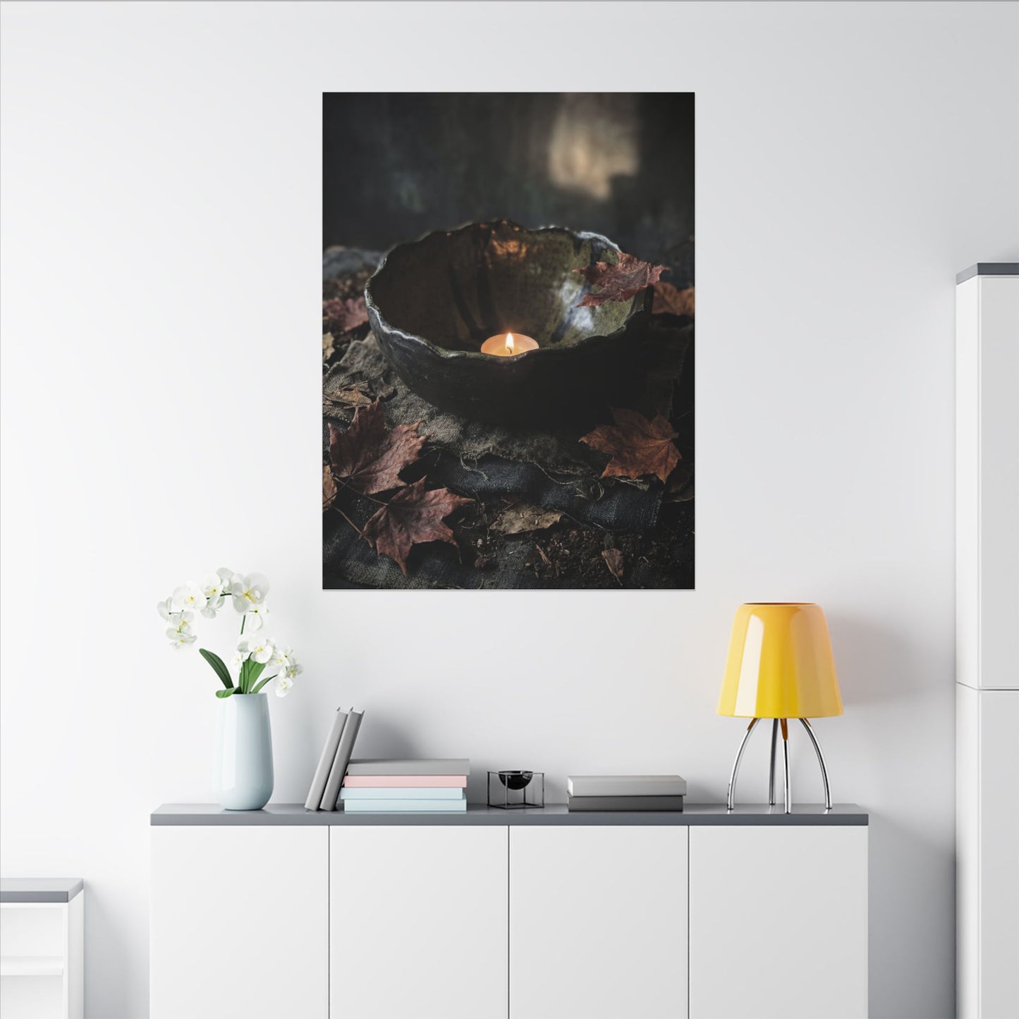 Candlelight Ceramic Bowl Canvas Art - Dark Japandi Kanso