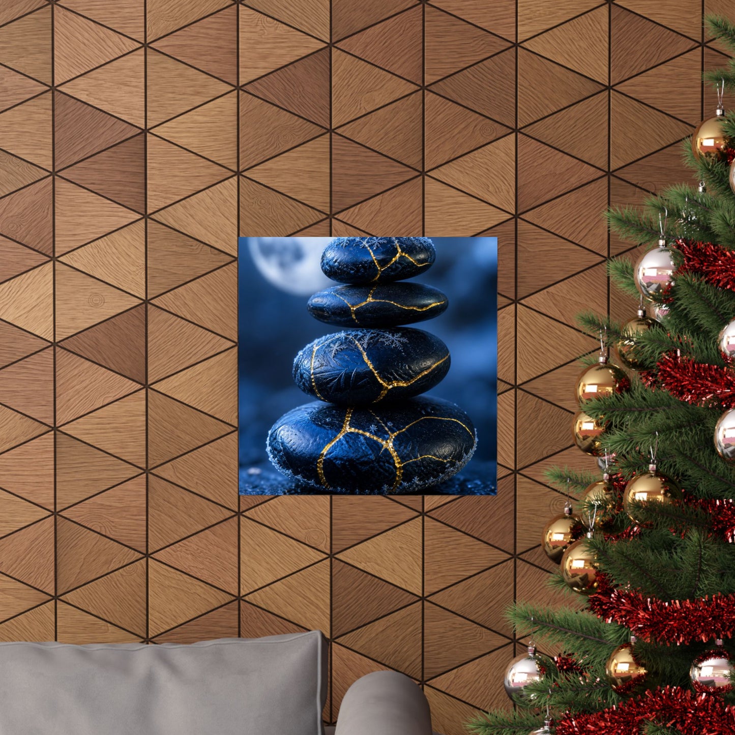 River Stones Gold Repair Wall Art Print | Philosophical Kintsugi Art