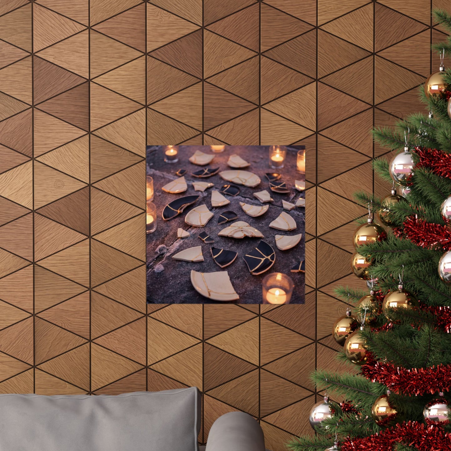 Broken Pottery Winter Wall Art Print | Kintsugi Healing Design