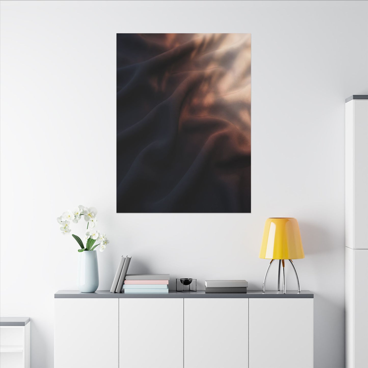 Dark Japandi Silk Drape in Dawn | Shadow Zen Canvas Art