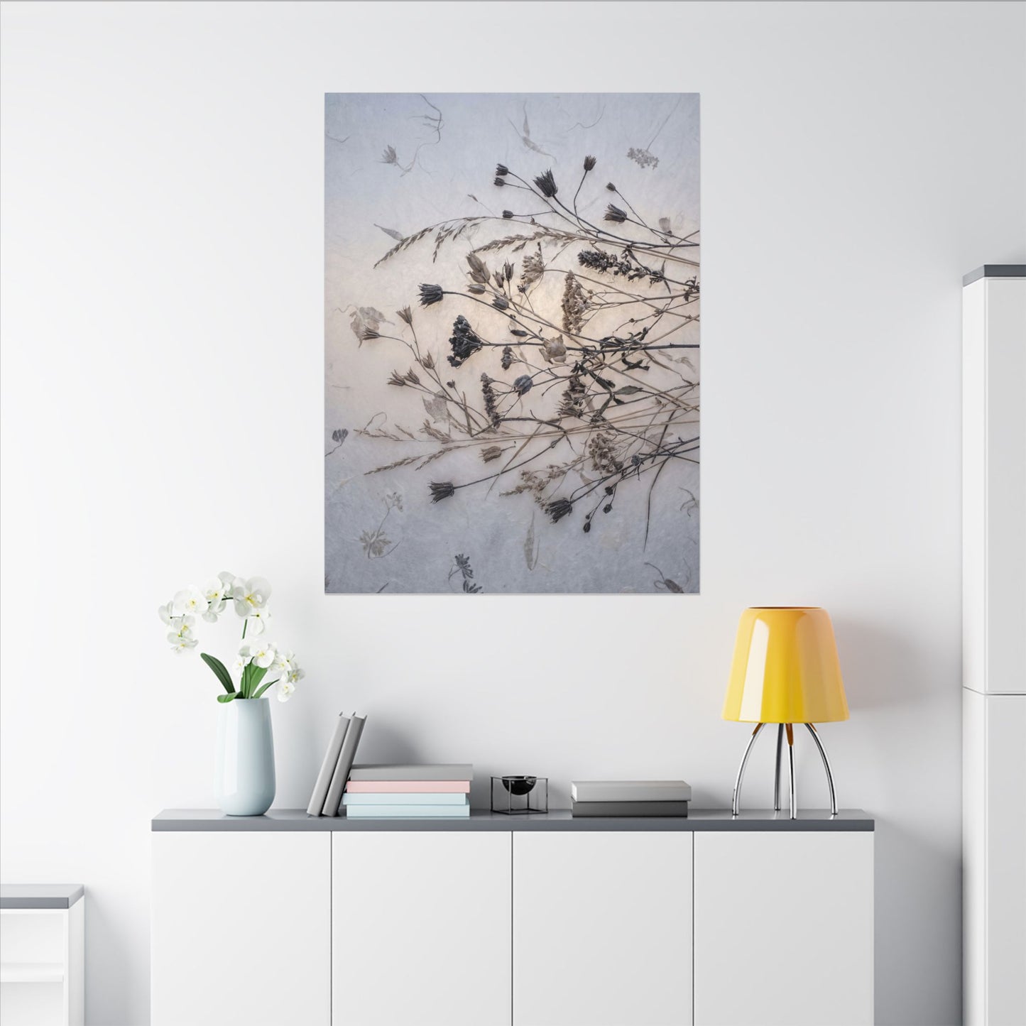 Elegant Dried Flowers Canvas Art - Japanese Pattern Japandi