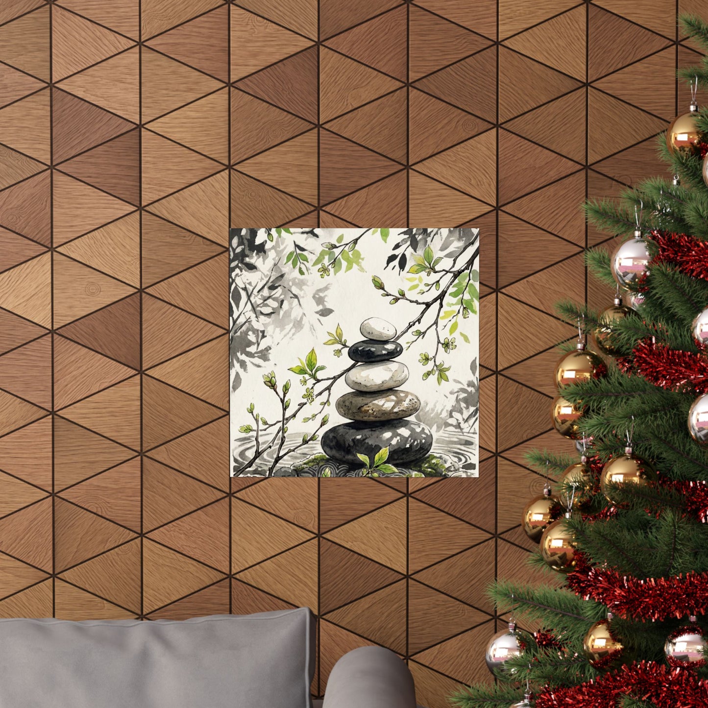 River Stones Spring Wall Art Print | Japandi Warm Design