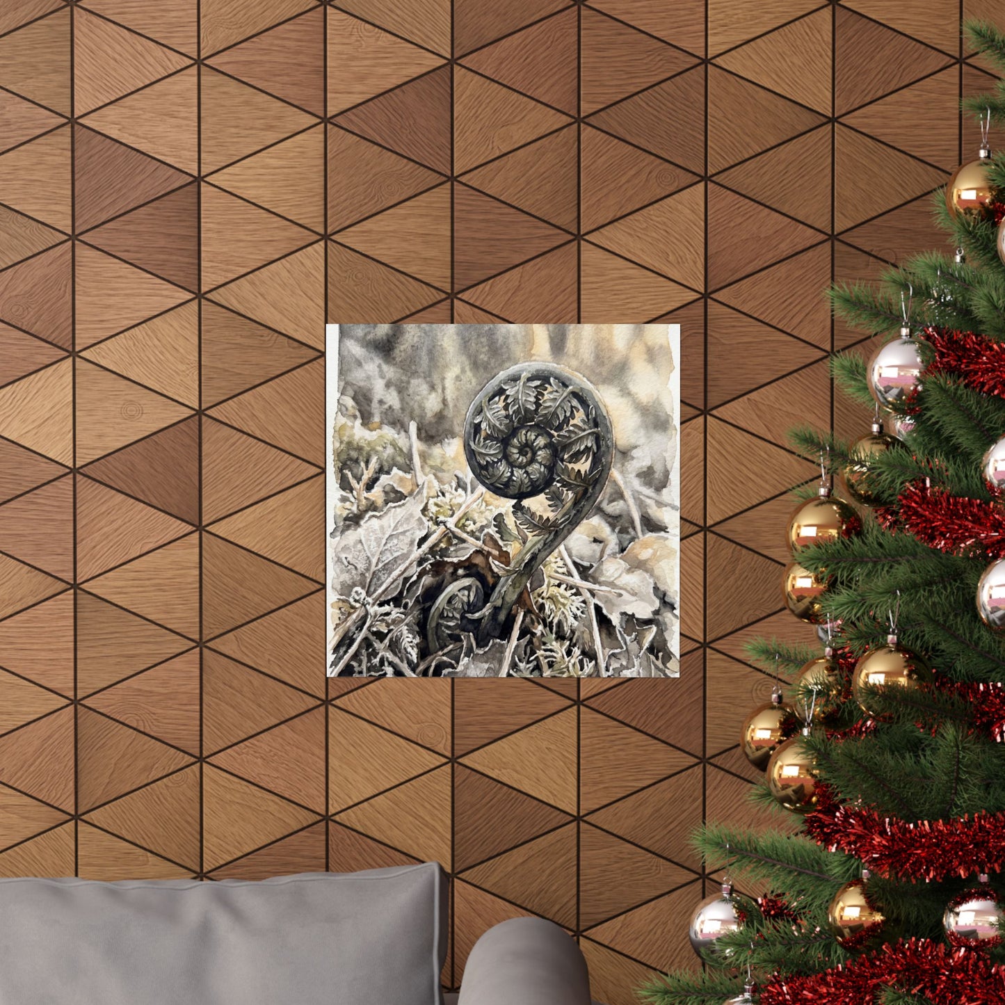 Japandi Fern Unfurling in Golden Hour | Watercolor Wall Art Print