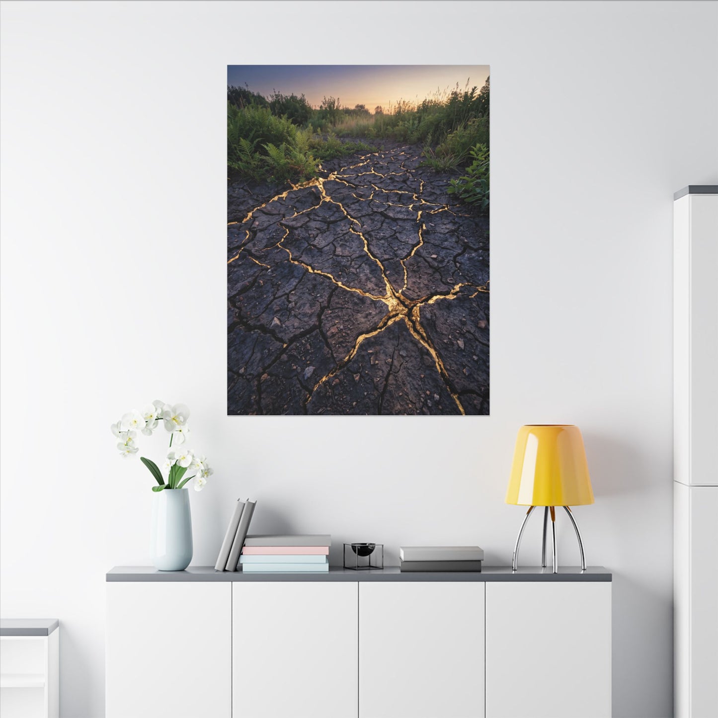 Cracked Earth Canvas Art | Summer Kintsugi Crackle Gold Art