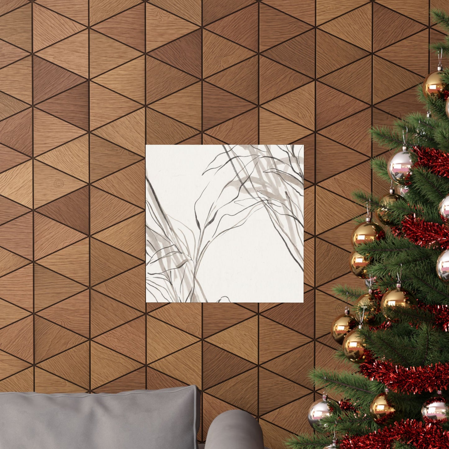 Japandi Shoji Screen in Dappled | Minimal Line Wall Art Print