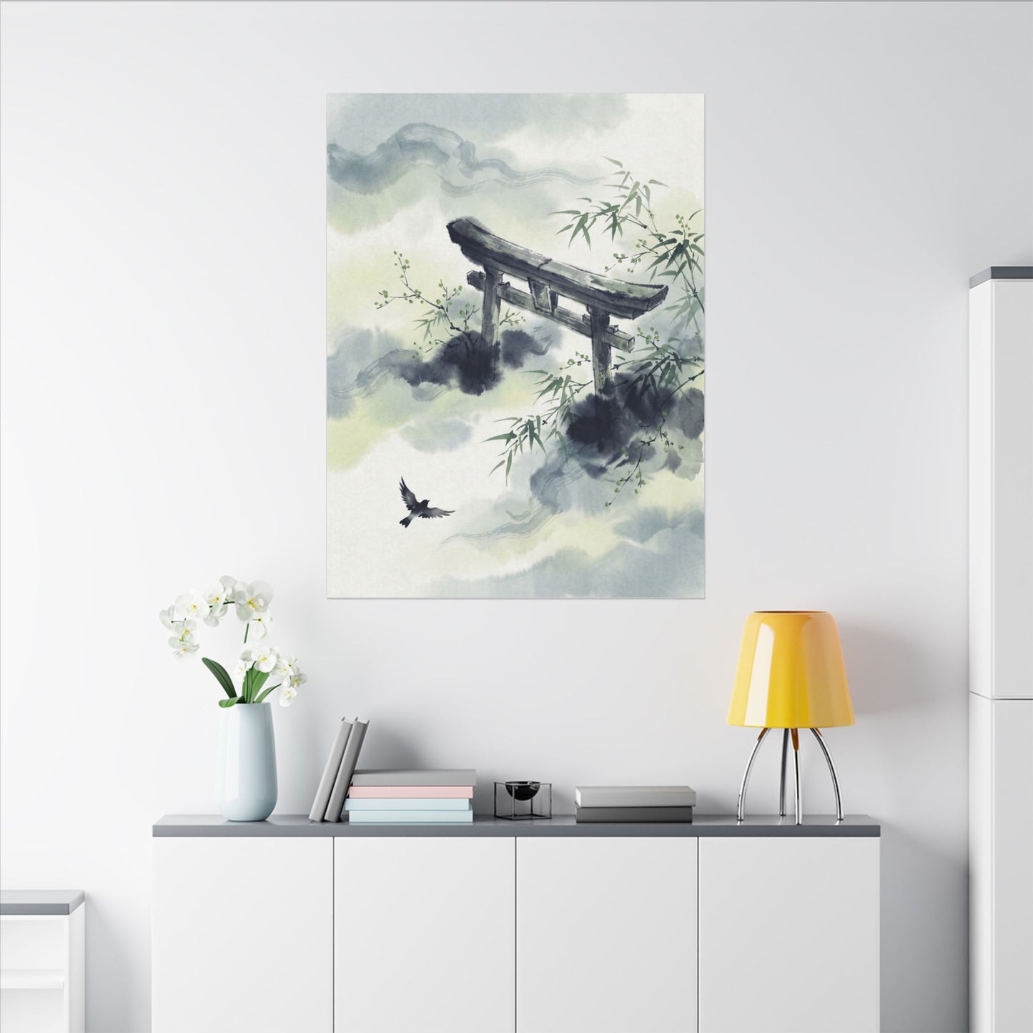 Torii Gate Sumi E Canvas Art | Serene Zen Art