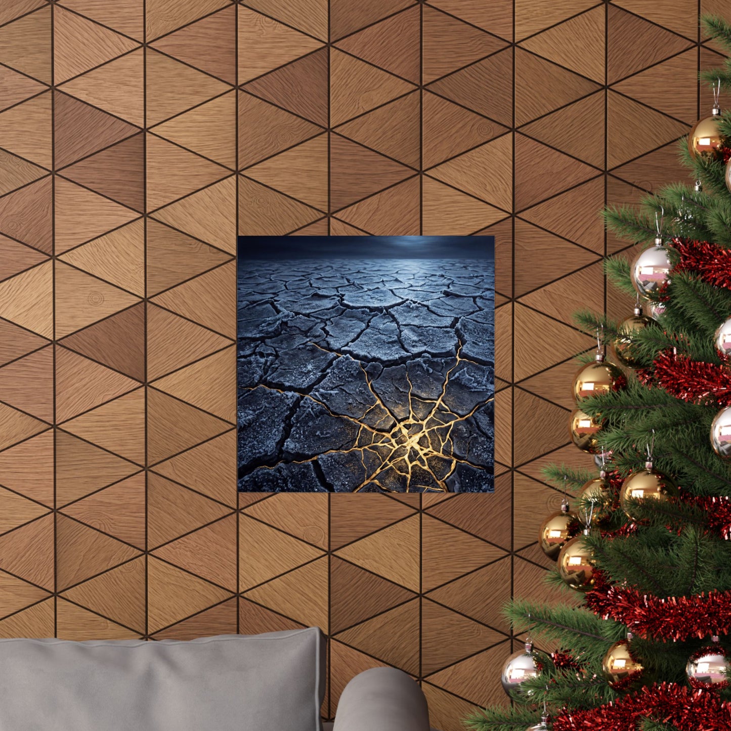 Artful Cracked Earth Wall Art Print - Gold Vein Kintsugi