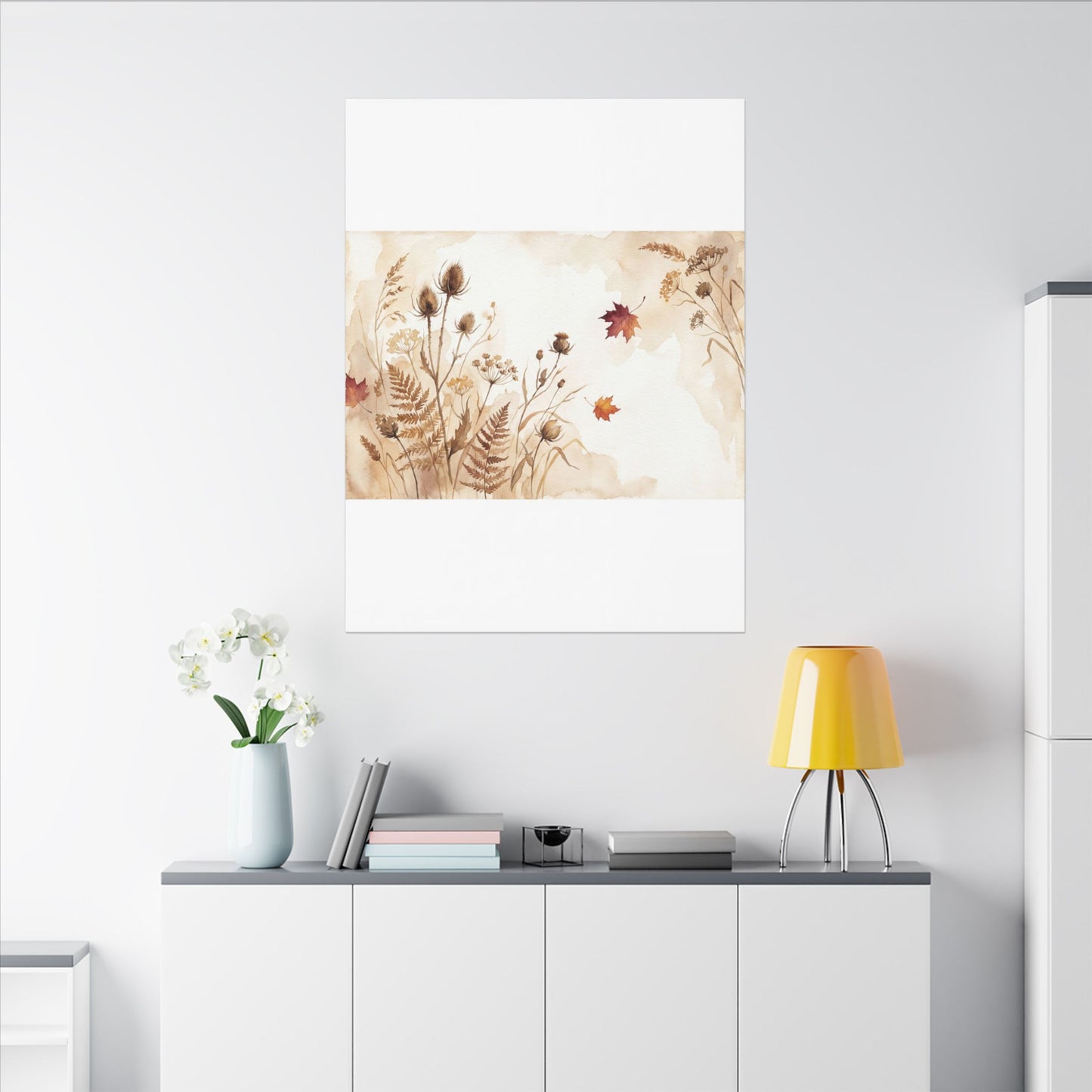 Dried Flowers Canvas Art | Autumn Japandi Watercolor Art