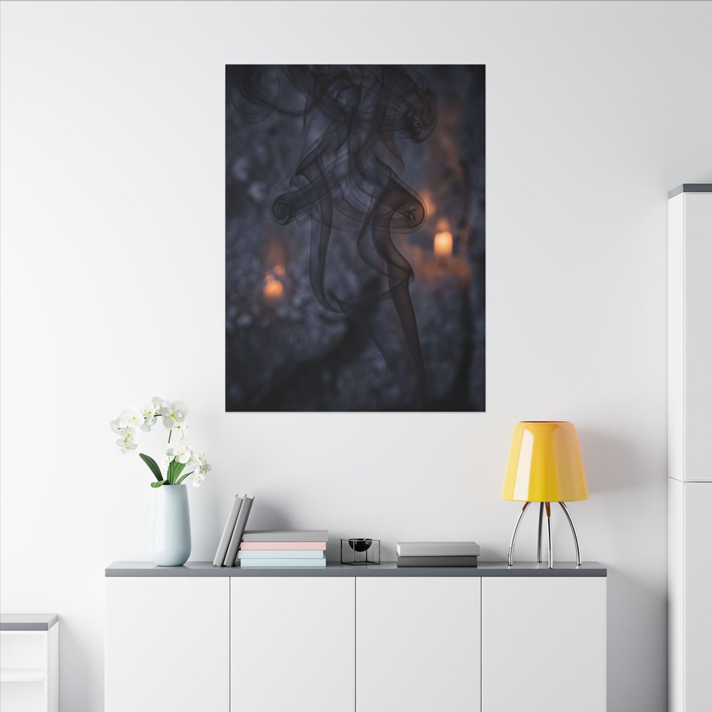 Incense Smoke Winter Canvas Art | Dark Japandi Sophisticated Design