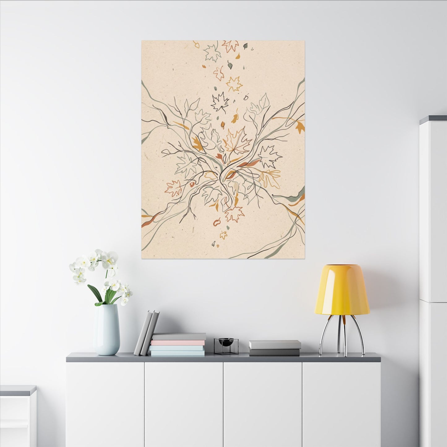 Warm Shadow Play Canvas Art - Minimal Line Japandi