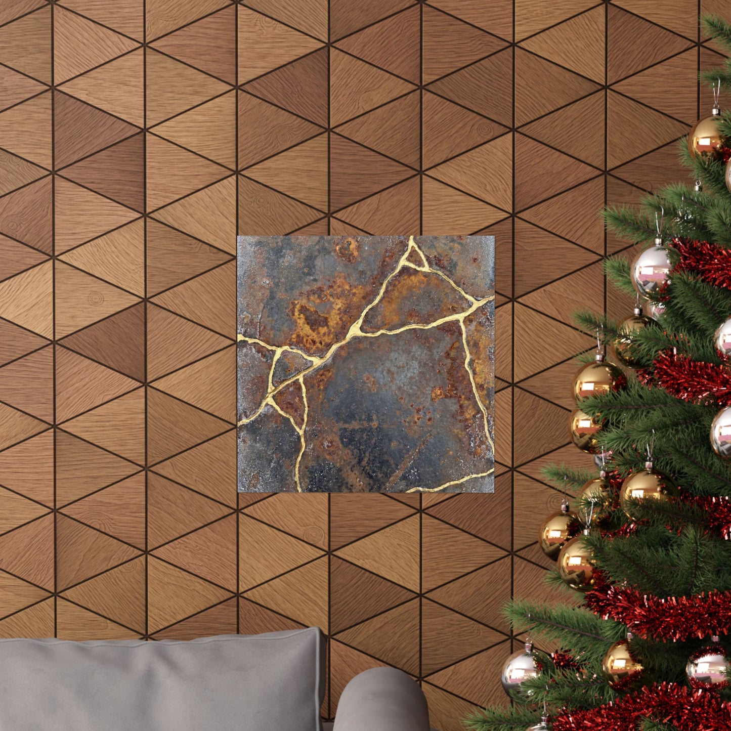 Kintsugi Rust Patina in Overcast | Gold Repair Wall Art Print