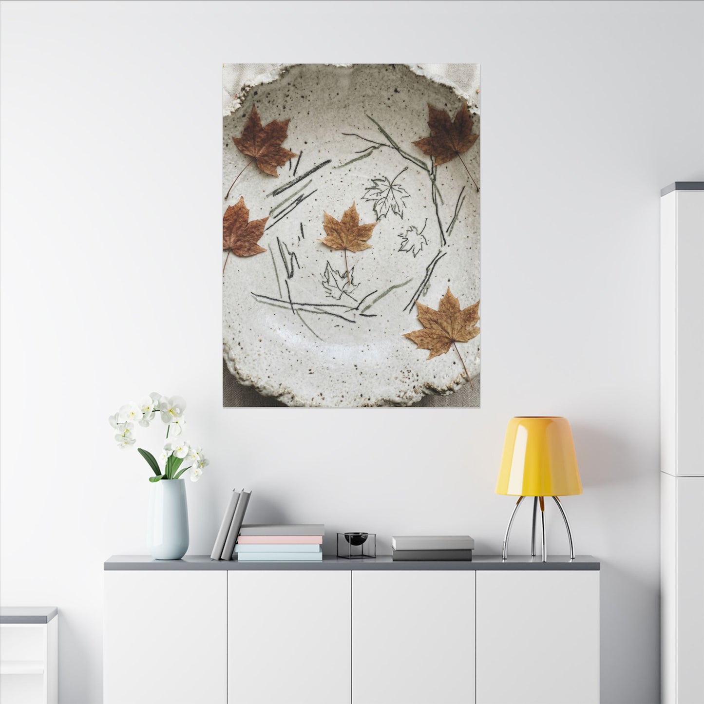 Ceramic Bowl Autumn Canvas Art | Japandi Elegant Design