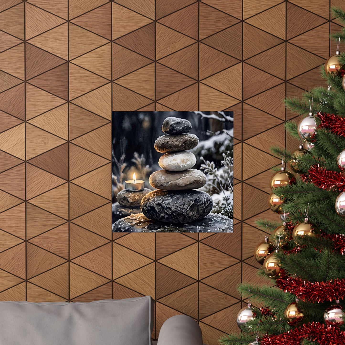River Stones Wall Art Print | Winter Japandi Watercolor Art