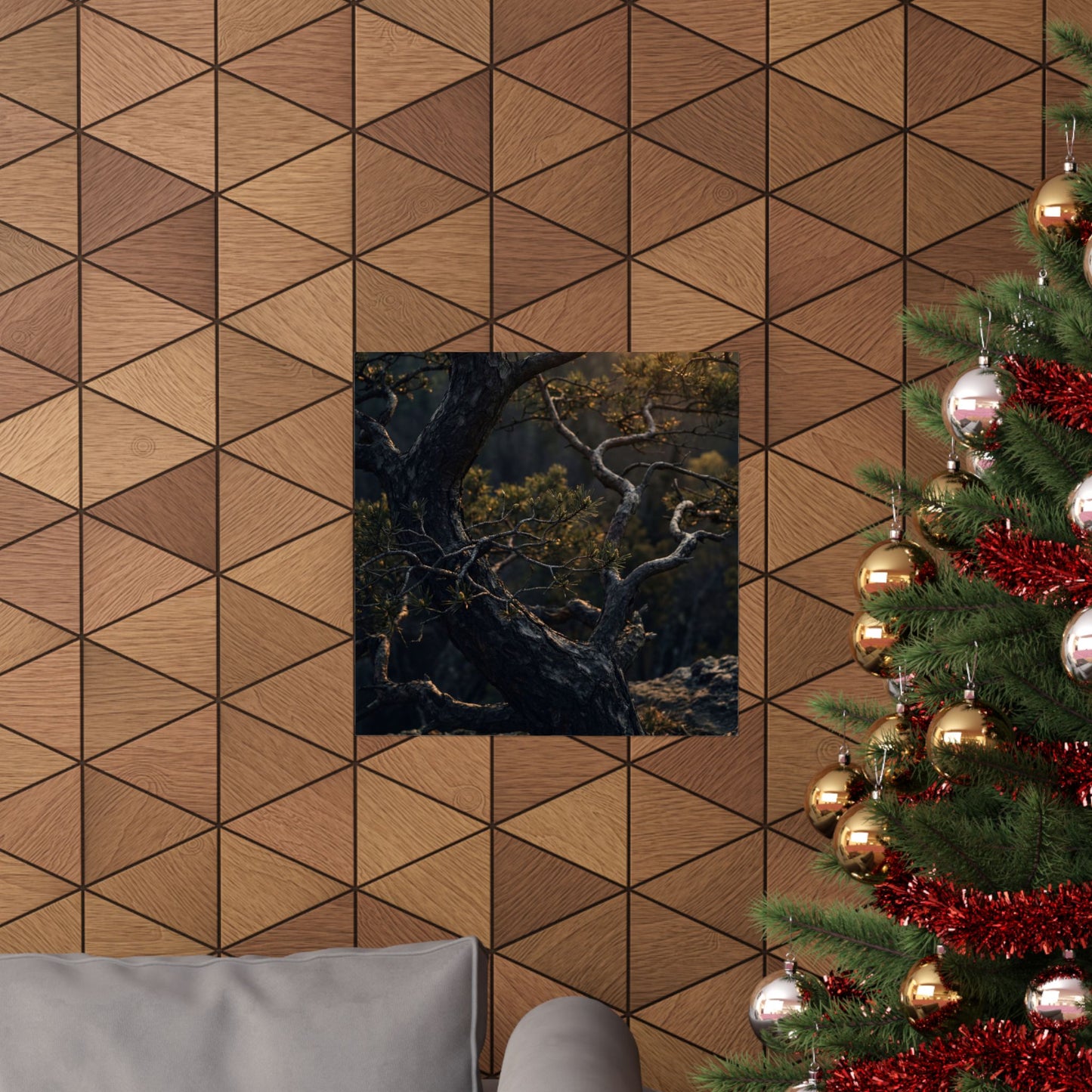 Pine Tree Spring Wall Art Print | Dark Japandi Sophisticated Design