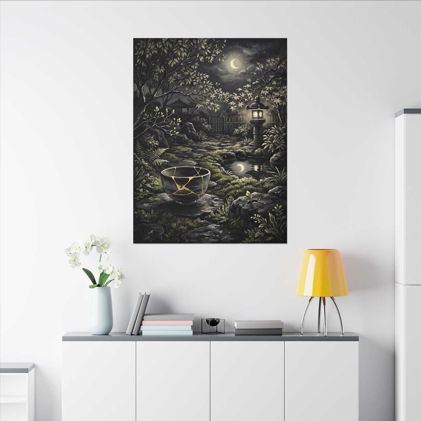 Kintsugi Moonlit Garden in Dappled | Gold Repair Canvas Art