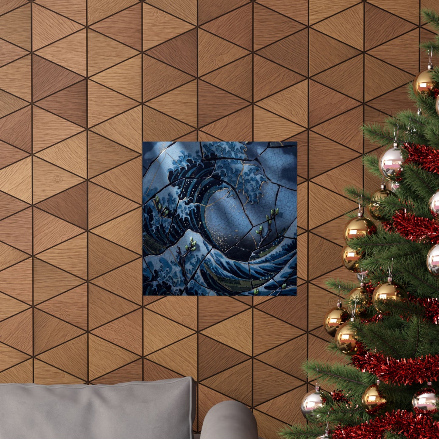 Spring Ocean Wave Crackle Gold Wall Art Print | Healing Decor
