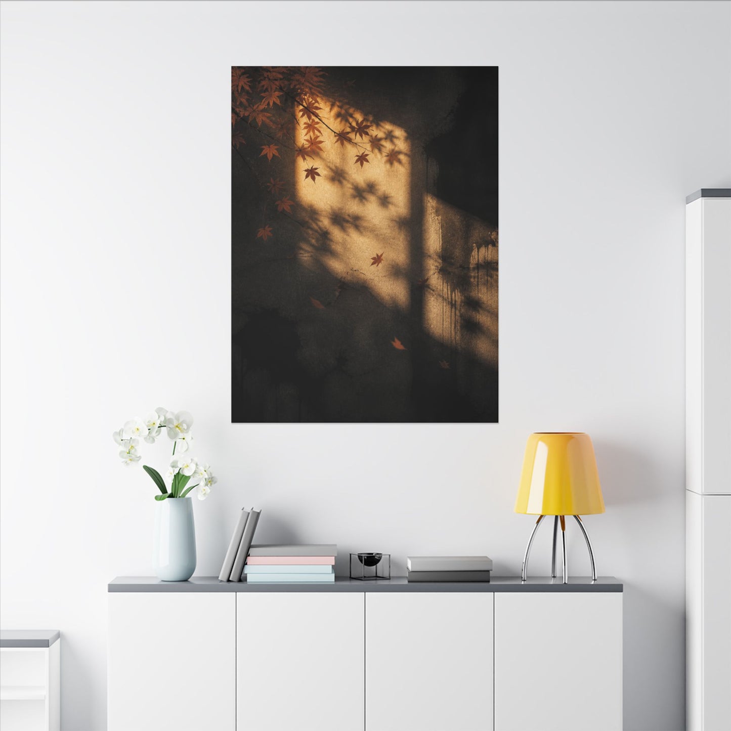 Shadow Play Canvas Art | Autumn Dark Japandi Charcoal Ink Art