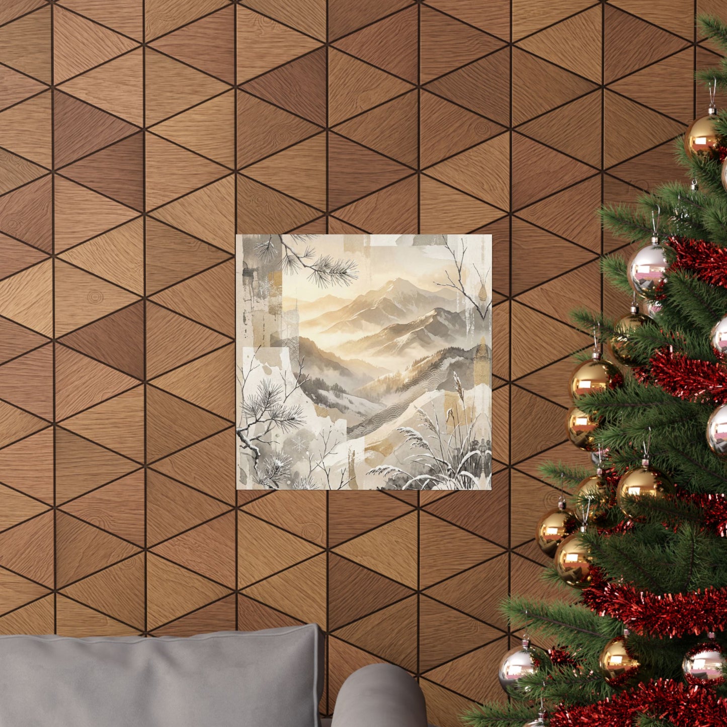 Mountain Mist Japanese Pattern Wall Art Print | Earthy Japandi Art