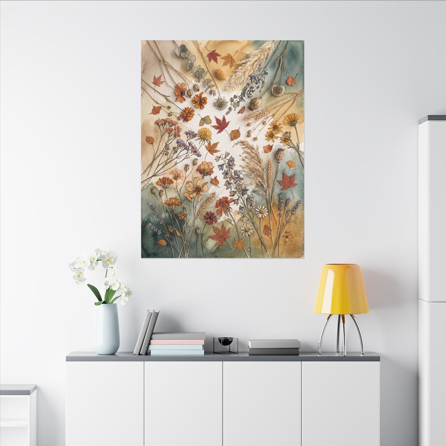 Dried Flowers Canvas Art | Autumn Japandi Watercolor Art