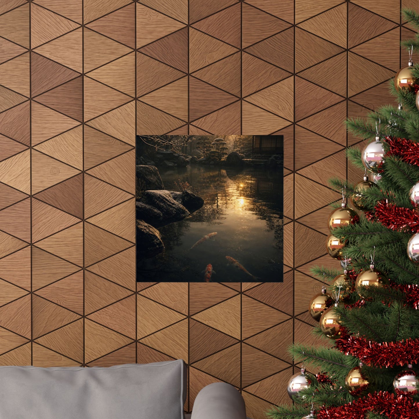 Dark Japandi Koi Pond in Golden Hour | Shadow Zen Wall Art Print