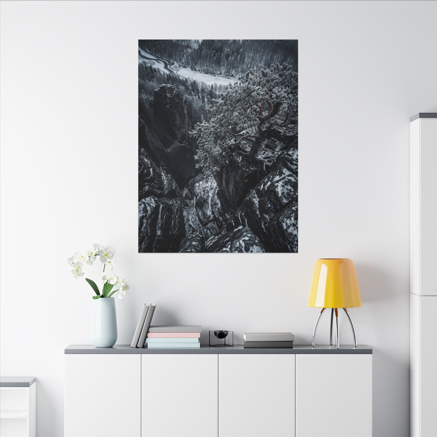 Dark Japandi Pine Tree in Dappled | Dark Texture Canvas Art