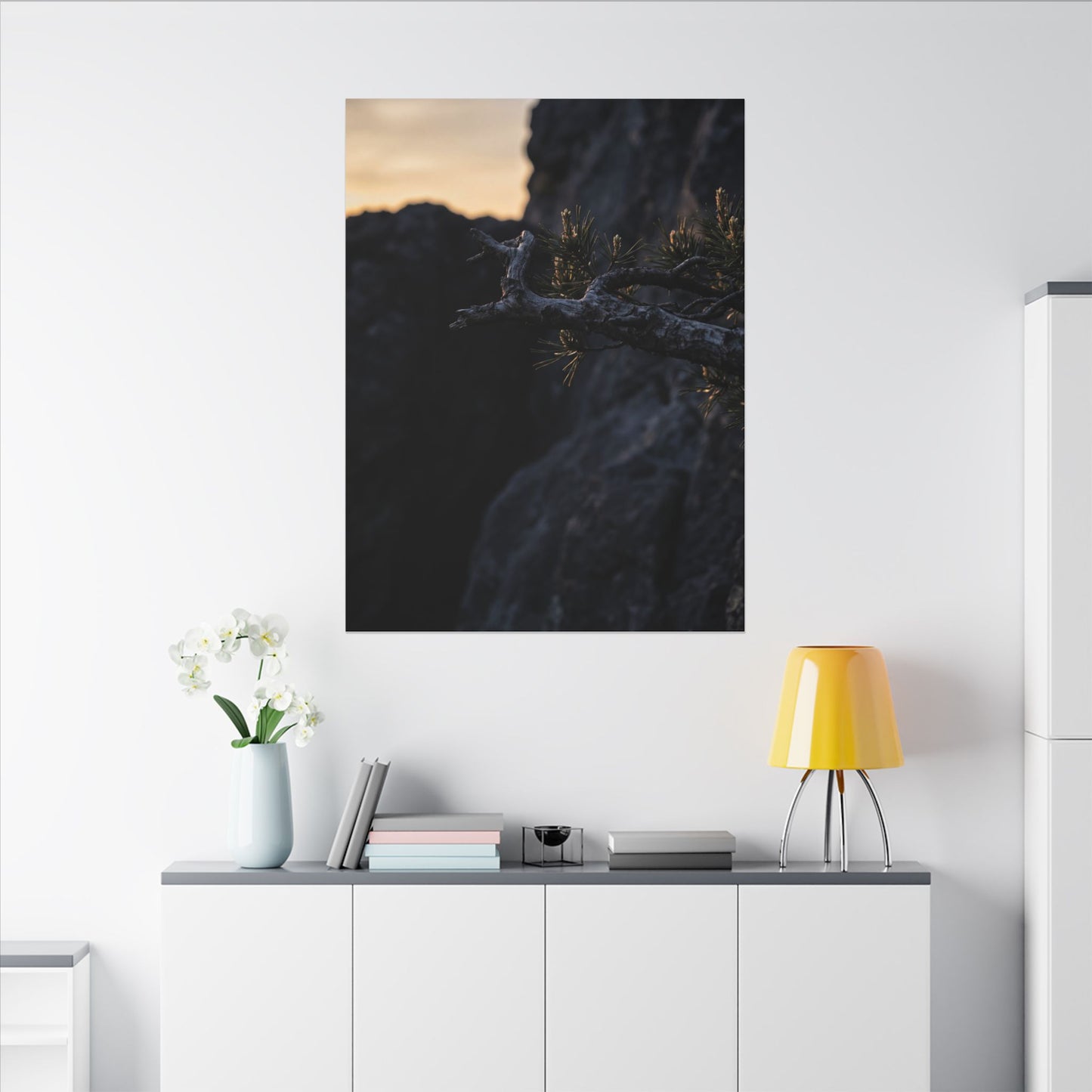 Pine Tree Moody Minimal Canvas Art | Sophisticated Dark Japandi Art