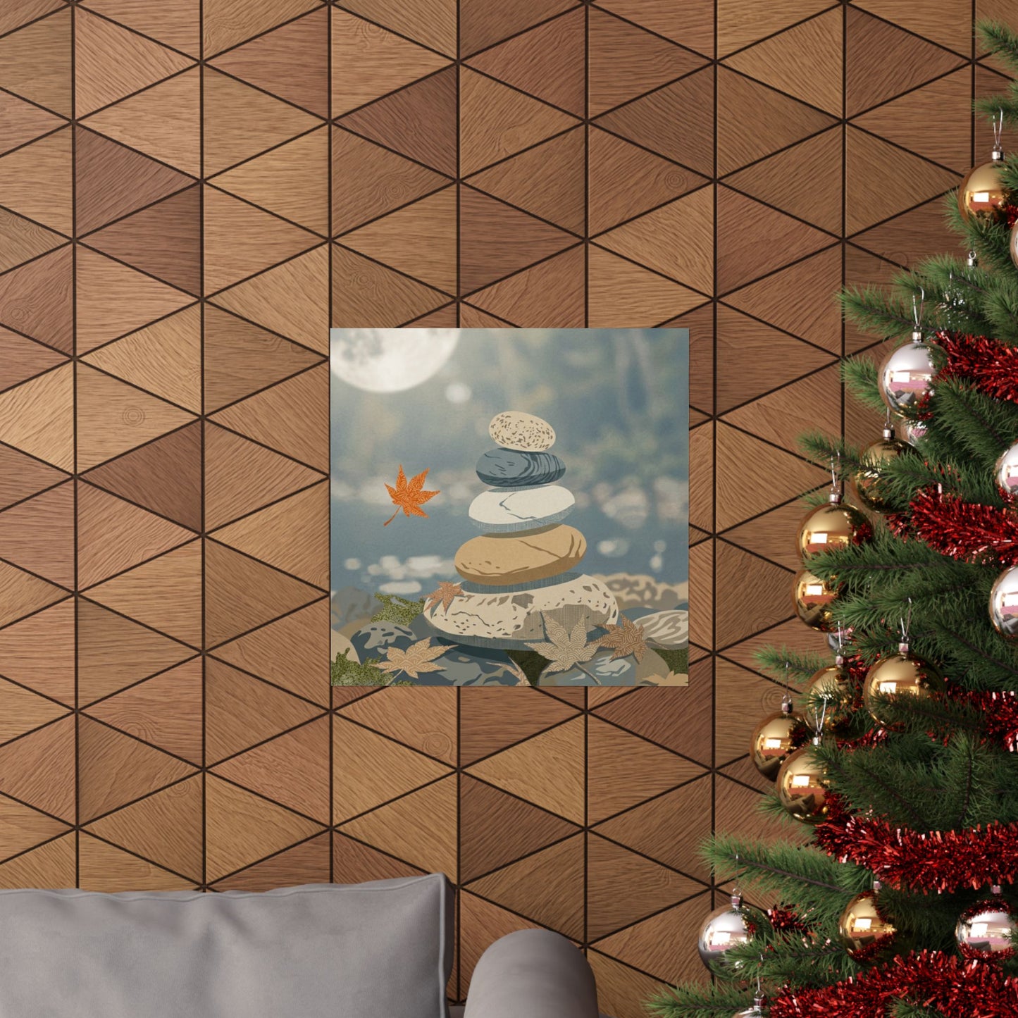Earthy River Stones Wall Art Print - Japanese Pattern Japandi