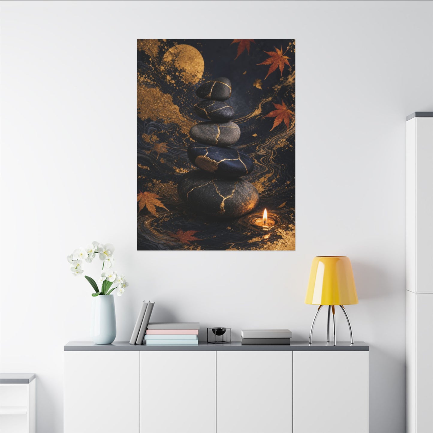 River Stones Autumn Canvas Art | Kintsugi Artful Design