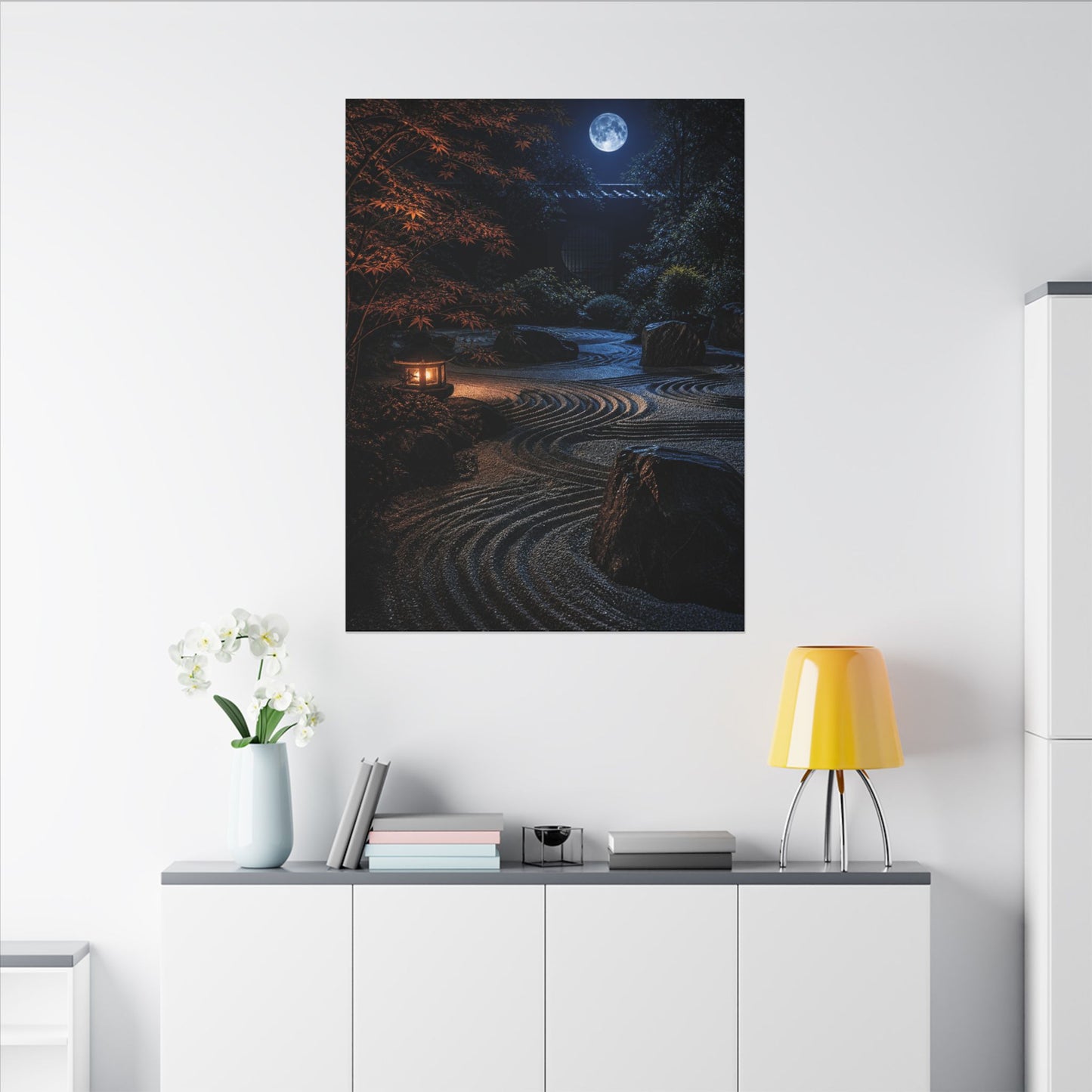 Summer Rock Garden Shadow Zen Canvas Art | Moody Decor