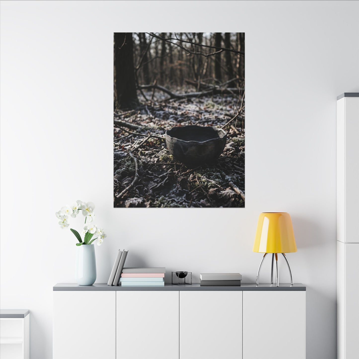 Dappled Ceramic Bowl Canvas Art - Dark Japandi Kanso