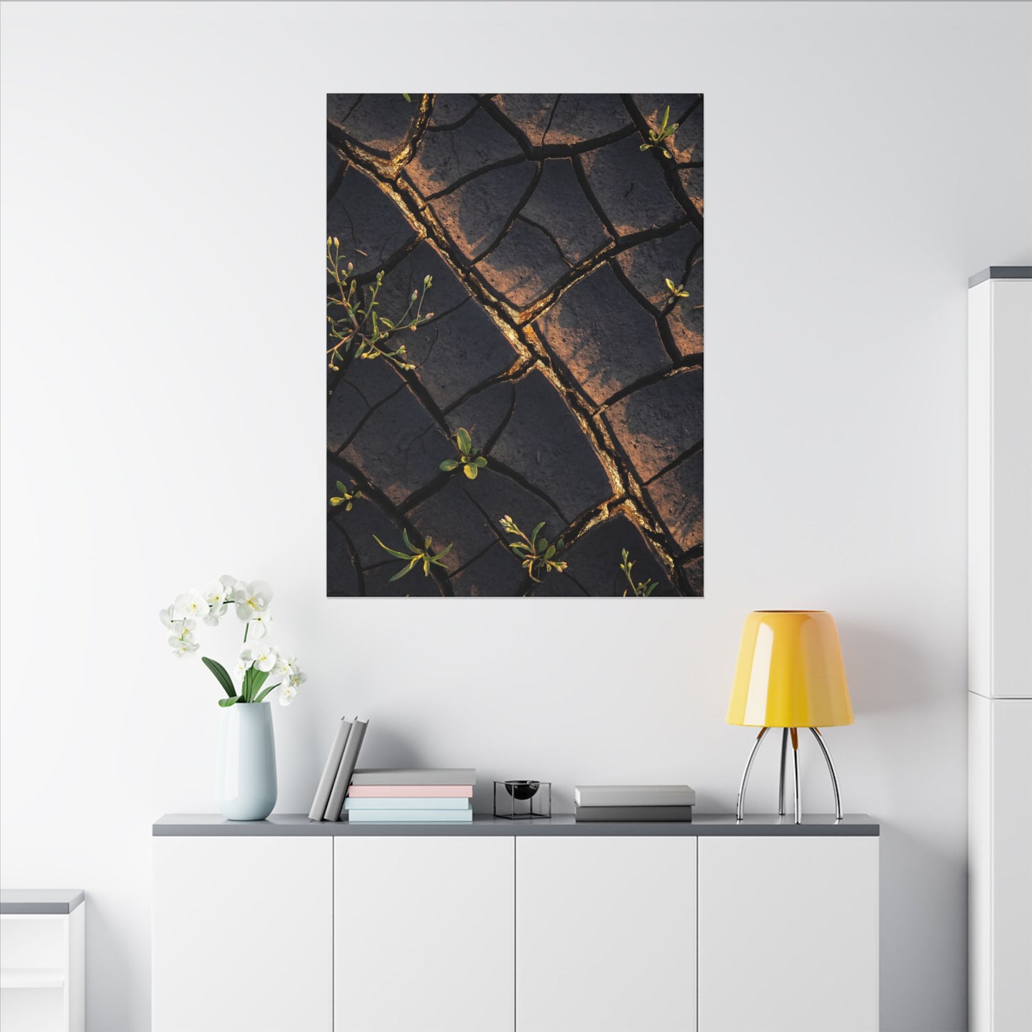 Kintsugi Cracked Earth in Golden Hour | Gold Vein Canvas Art