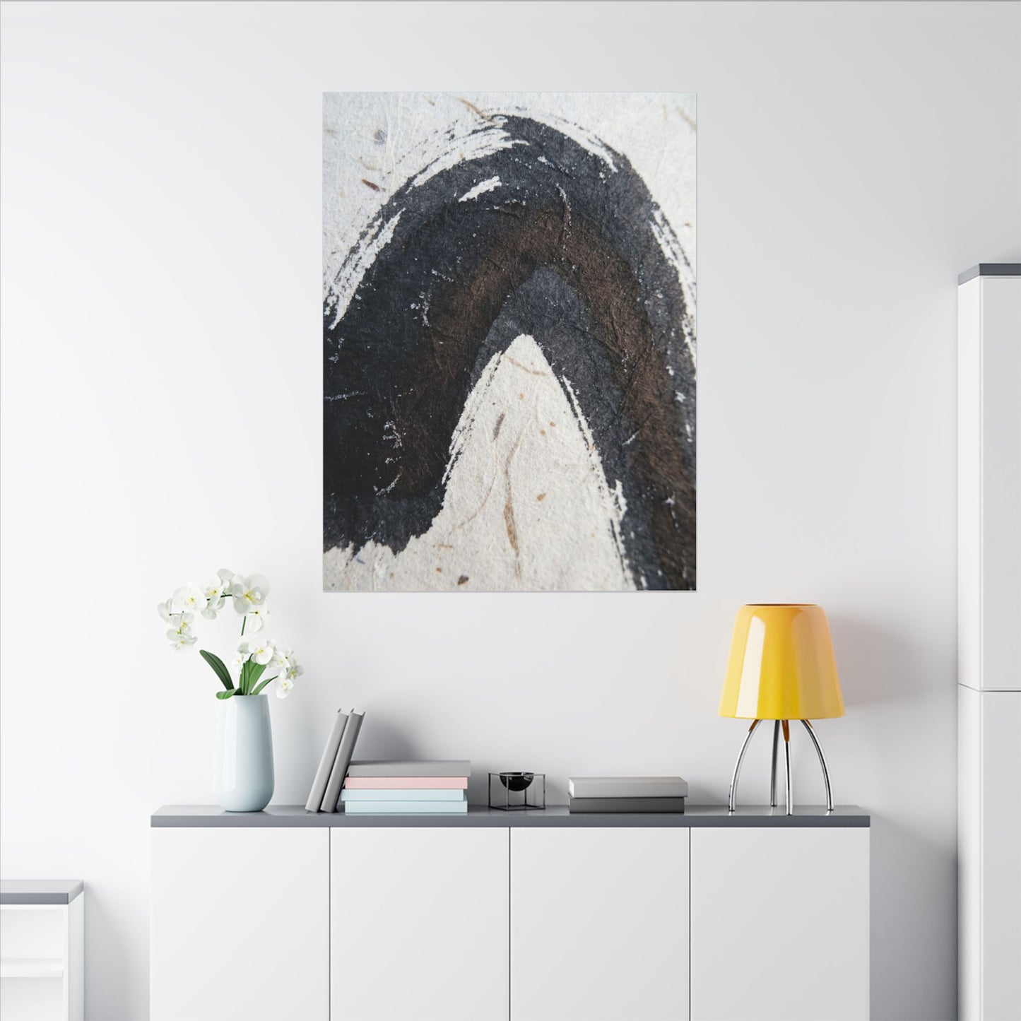 Moody Ink Brushstroke Canvas Art - Moody Minimal Dark Japandi