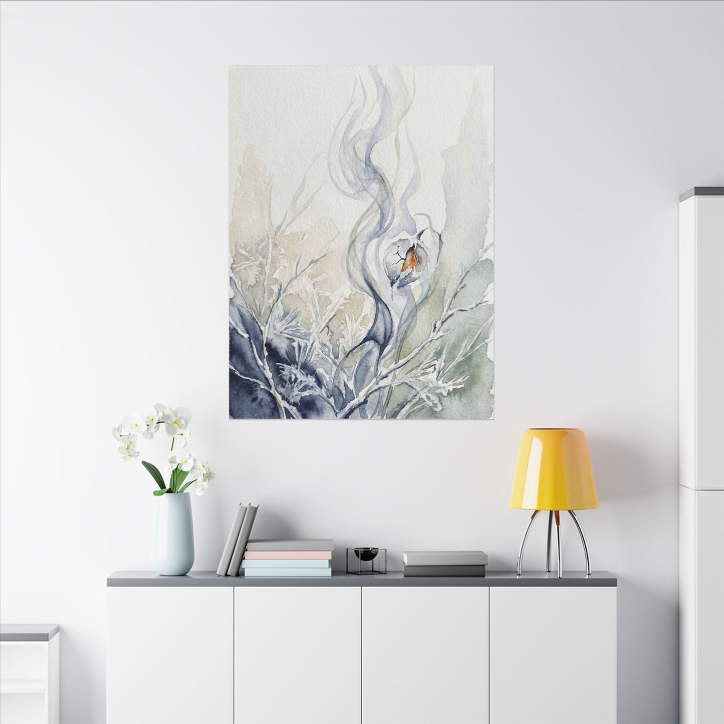 Earthy Incense Smoke Canvas Art - Watercolor Japandi