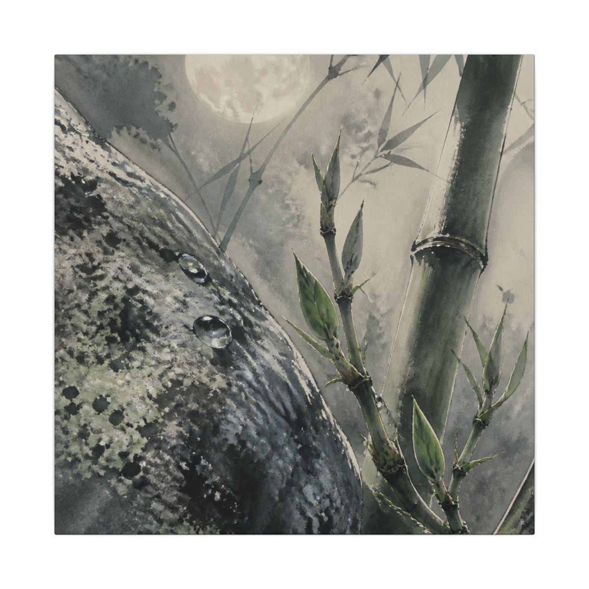 Spring Moonlit Garden Sumi E Canvas Art | Calm Decor