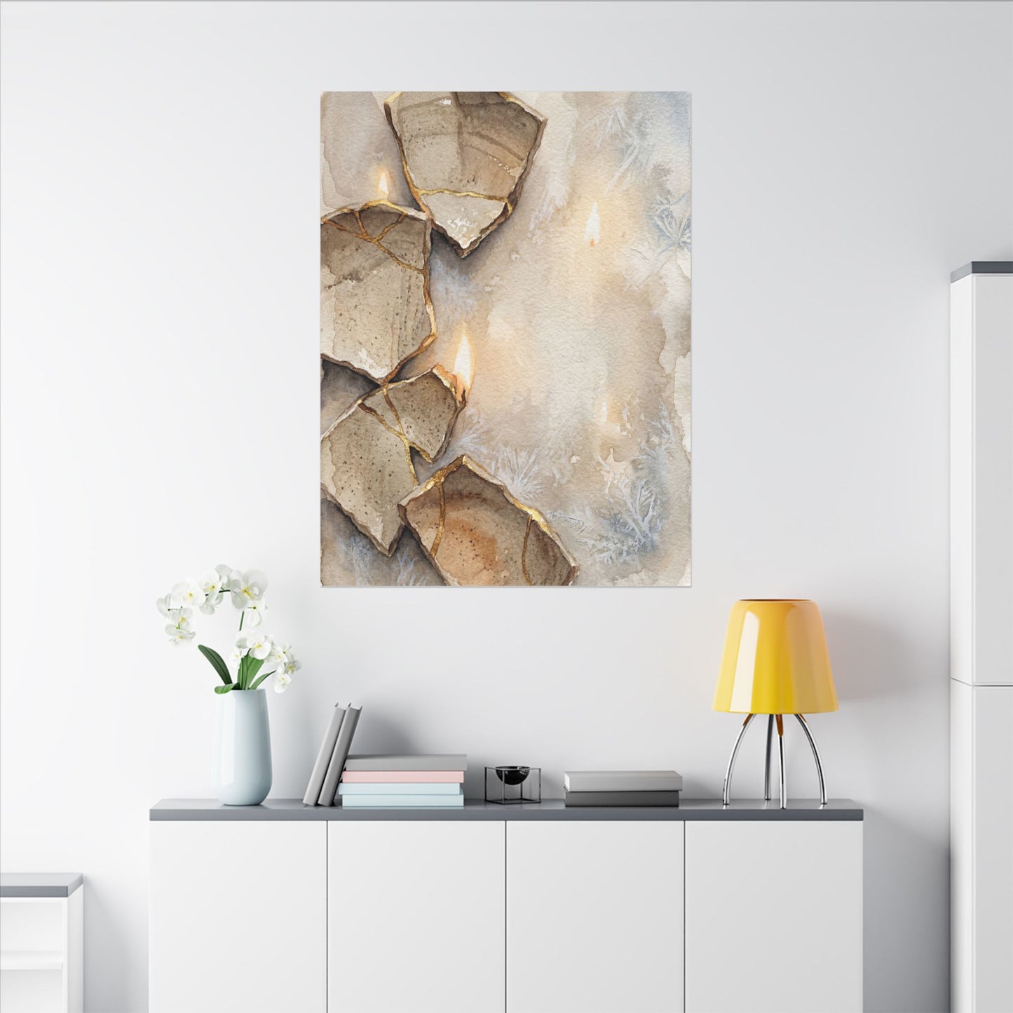 Broken Pottery Winter Canvas Art | Japandi Warm Design