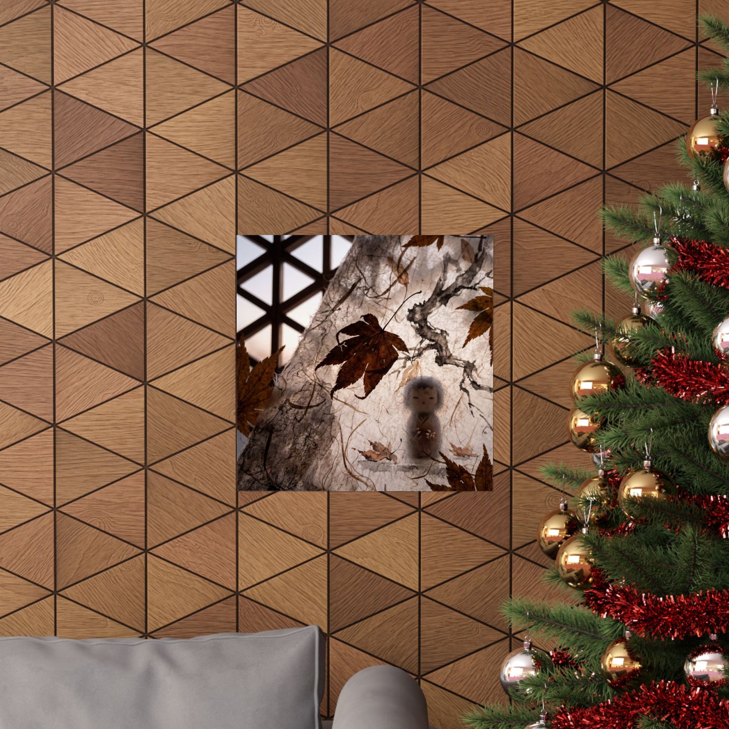 Shoji Screen Autumn Wall Art Print | Dark Japandi Bold Design