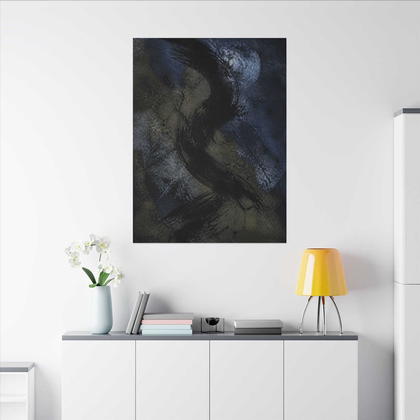 Shibui Ink Brushstroke Canvas Art - Dark Japandi Dark Texture