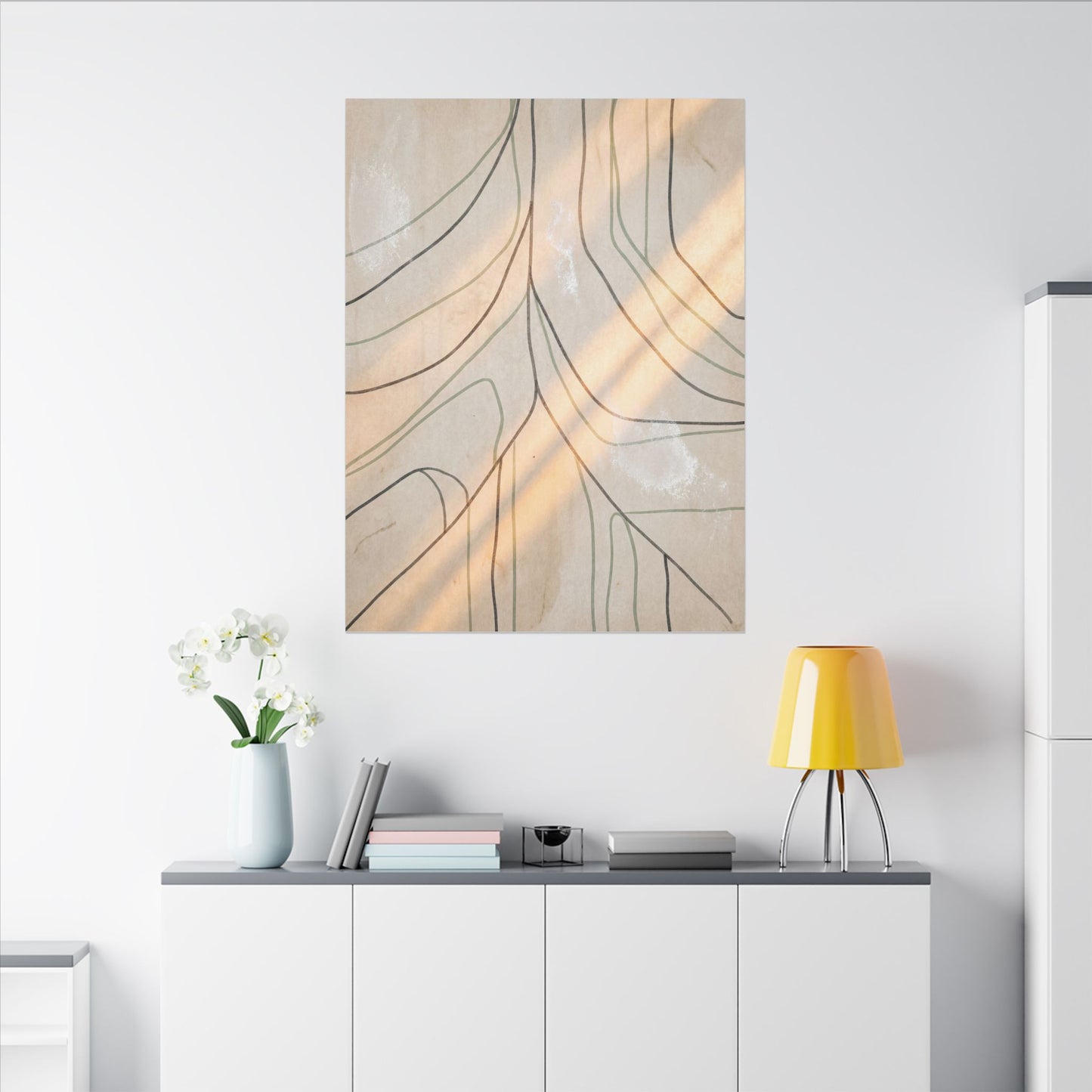 Shoji Screen Minimal Line Canvas Art | Warm Japandi Art