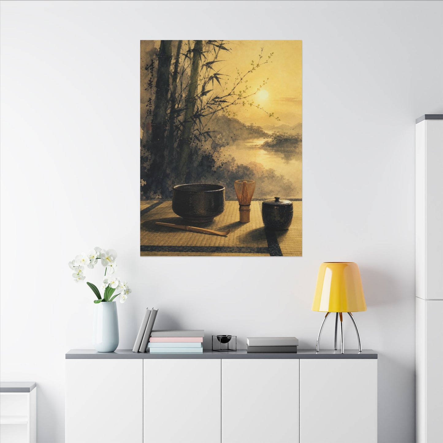 Tea Ceremony Sumi E Canvas Art | Contemplative Zen Art