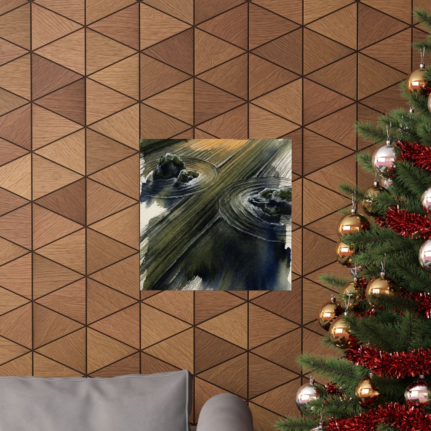 Golden Hour Rock Garden Wall Art Print - Dark Japandi Ma