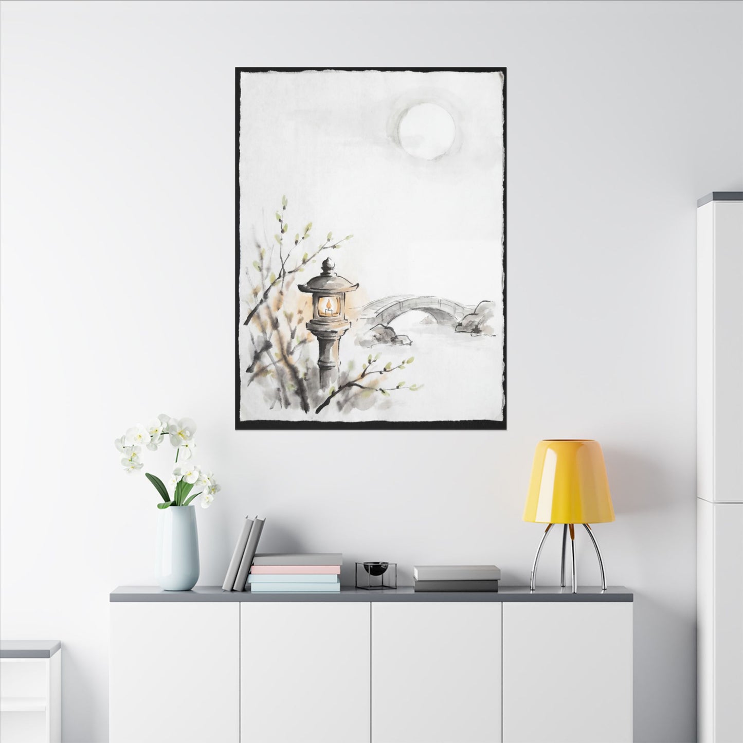 Moonlit Garden Spring Canvas Art | Zen Contemplative Design